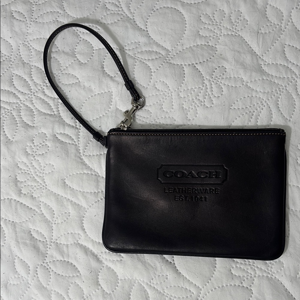 Coach Black Leather Wristlet Pouch Vintage-Classic